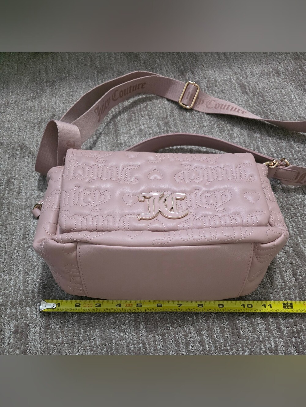Pink Juicy Couture League Crossbody Bag Embossed Hearts Coquette Y2K Soft Girl - Picture 9 of 14